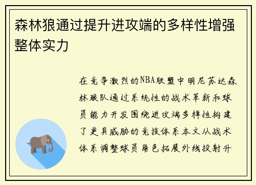 森林狼通过提升进攻端的多样性增强整体实力
