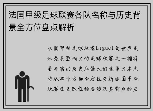 法国甲级足球联赛各队名称与历史背景全方位盘点解析