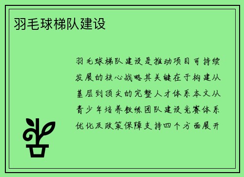 羽毛球梯队建设
